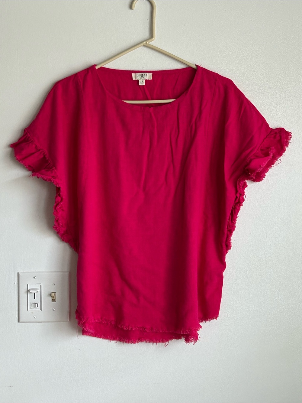 Umgee Pink Short Sleeve Linen Blend Shirt Medium